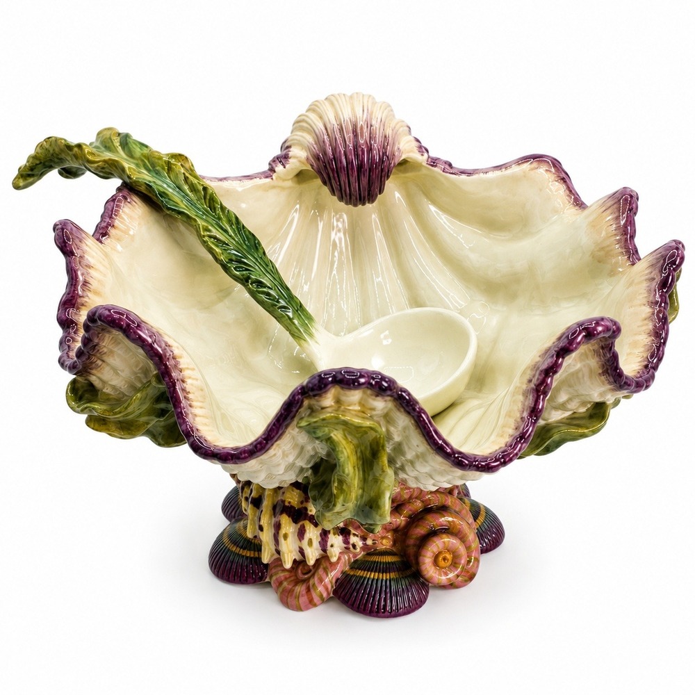 Fitz and Floyd Classics Oceana Clam Shell Punch Bowl with Kelp Ladle Set 2pc